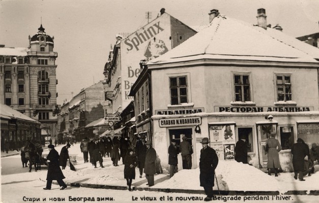 Кафана Албанија на углу Коларчеве и Кнез Михаилове улице, Београд, после 1930, ИАБ, Зф.