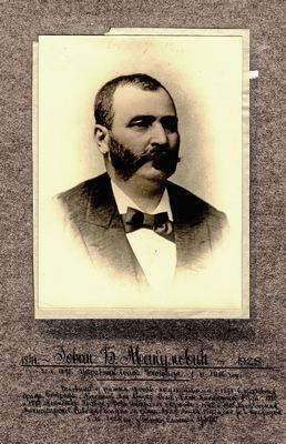 Jovan Avakumović (1841–1928), prvak liberalne stranke, upravnik Beograda, minister za pravosodje, znani beograjski odvetnik kazenskega prava. IAB, Zf.