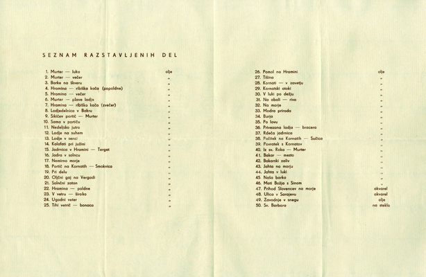 Catalogue of exhibition by Albert Sirk titled Our Adriatic in the festive hall of the City Savings Bank, Celje (Slovenia, 15.-27. December 1940), IAB, Društvo srpskih umetnika “Lada”. (Page 2)