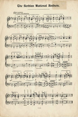 Score of the national anthem Bože pravde, published on event Kosovski dan, London, 1916, Kosovo Day Committee, Biblioteka Fakulteta Muzičke umetnosti u Beogradu. (Page 2)