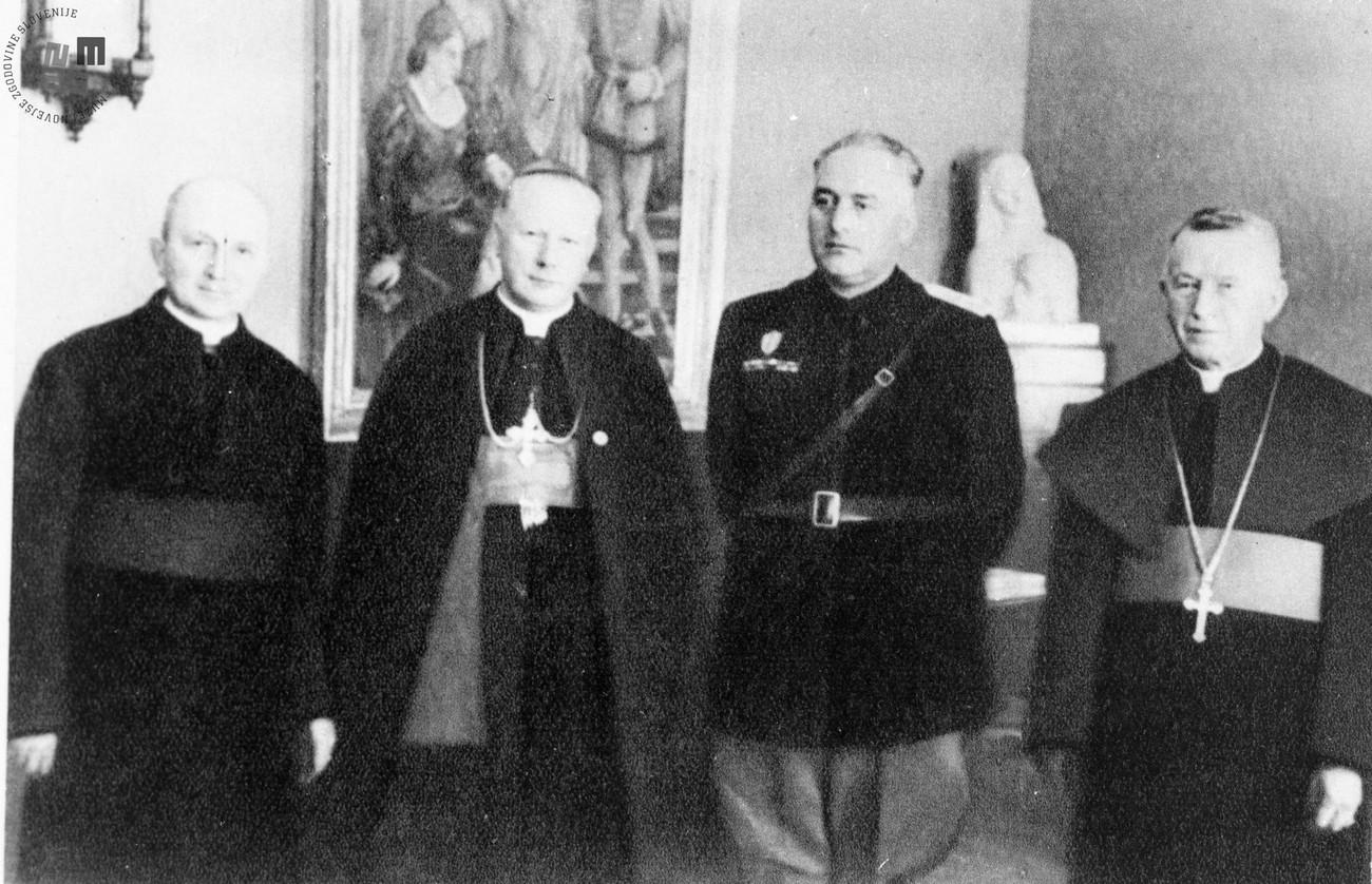 Z leve Franc Kimovec, Gregorij Rožman, Emilio Grazioli in Ignacij Nadrah. MNZS.