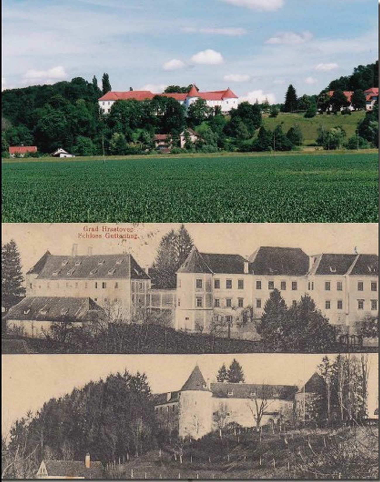 Hrastovec Castle in Slovenske gorice, where more than five hundred Hungarians were imprisoned in the summer of 1945. Author: Attila Kovács. Postcard: SI_ PAM/1889 Zavod za urbanizem Maribor, te 4/82.